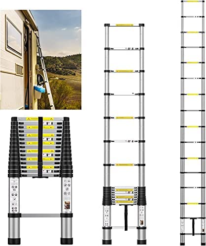 FEETE 16.5FT Telescoping Ladder, Aluminum Lightweight Extension Ladder with Non-Slip Feet, Portable Attic Ladder, Heavy Duty RV Collapsible Ladder for RV, Household, Outdoor Working, 330lbs Capacity - Image 2