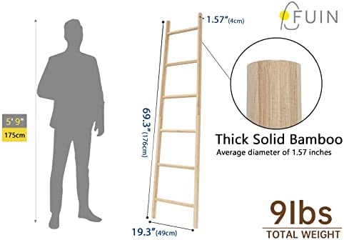 FUIN Fully Assembled 6ft Bamboo Blanket Ladders Wood Decorative Wall Leaning Rustic Farmhouse Bathroom Quilt Towel Display Rack Holder - Image 7