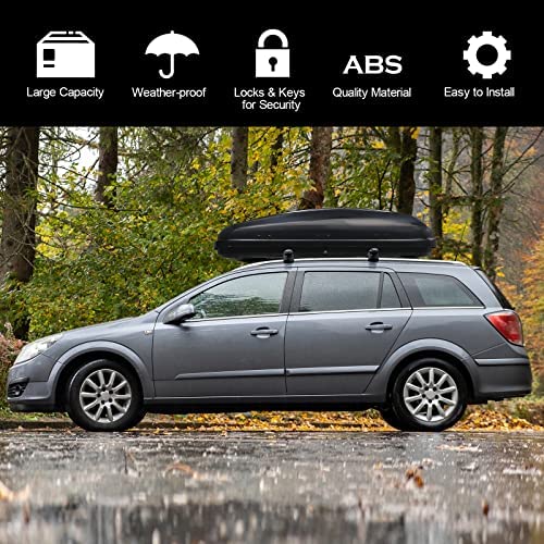 TUFFIOM 13.4 Cubic Feet Rooftop Cargo Box w/Keys, Hard Shell Waterproof Travel Roof Storage Cargo Carrier Luggage Rack, 150LBS Capacity, Dual-Side Opening, for SUV Car Van w/Cross Bars, Black - Image 6