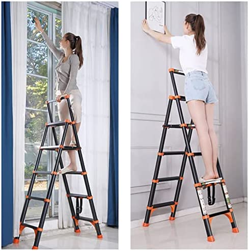 RIKADE Telescoping Ladder, A-Frame Aluminum Telescopic Ladder with 1-Button Retraction, Portable Extension Ladder Adjustable Lightweight Folding Ladder for Home or RV Work, 330lb Capacity(1.4+1.7M) - Image 6