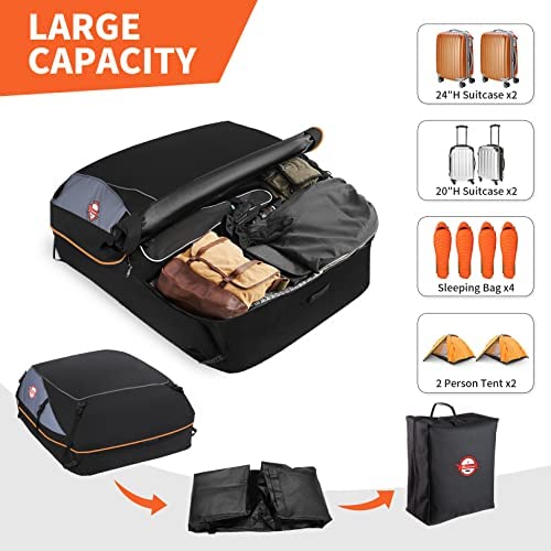 Car Rooftop Cargo Carrier Roof Bag, 20 Cubic Feet Waterproof Roof Top Cargo Carrier for All Cars with Without Luggage Rack, Soft Shell Roof Cargo Box with Anti-Slip Mat, Door Hook, Strap & Storage Bag - Image 3