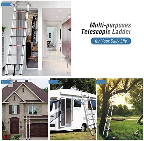 MEANFUN 6.5 FT Aluminum Telescoping Ladder, One-Button Retraction Collapsible Extension Ladder for Homeowners DIYs, Portable Telescopic Ladder with Anti-Pinch and Anti-Slip Design, 330 Lb Capacity - Image 5