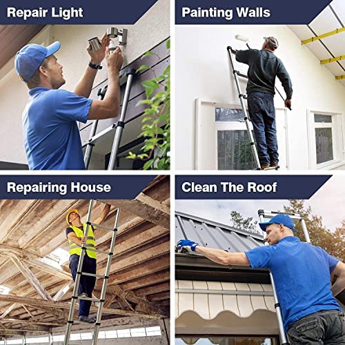 4.4M 14ft Telescoping Ladder Aluminum DIY Extension Folding Loft Ladder with 2 Detachable Roof Hooks Anti-Slip Rubber Feet Portable Heavy Duty Folding Ladder 330lbs Max. Loading EN131 Certificated - Image 7