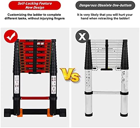 NEOCHY Lightweight Foldable Portable Telescoping Ladder Extension Ladder 3.2M Telescoping Ladder Aluminum Foldable Ladder with Stabilizer Bar Extendable Portable Loft Ladder - Image 4