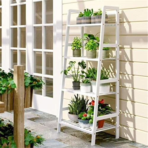n/a Ladder Bookshelf, 4-Tier Bamboo Ladder Shelf Bookcase Freestanding Bathroom Shelves Plant Stand, Storage Rack (Color : White, Size : 80 * 29.5 * 93cm) - Image 8