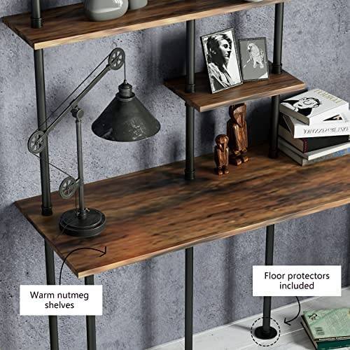 FUSHIAIPTC 74-inch H Industrial Wall Mount Desk, Ladder Floating Computer Desk with 4-Shelf Larger Pipe Table with Storage for Home Office Study Desk Bookcase (W:59inch) - Image 6