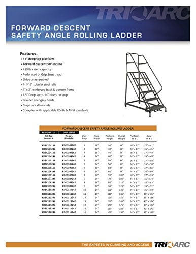 Tri-Arc KDEC111246 11-Step Forward Descent Safety Angle Steel Rolling Industrial and Warehouse Ladder with Perforated Tread, 24-Inch Wide Steps - Image 3