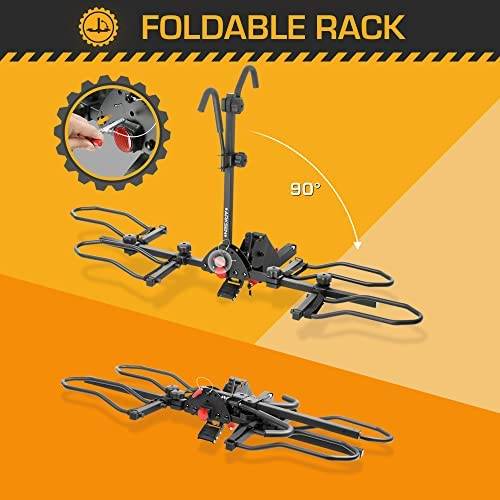 ARKSEN Smart Tilting 2" Hitch Mounted Rack Platform Style Carrier for Standard, Fat Tire, and Electric Bicycles -150/300 lbs Weight Capacity (Foldable 2-Bike Rack W/Quick Release System) - Image 4