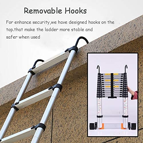 Ladders,12 Ft/ 15 Ft/ 18 Ft/ 20 Ft Long Telescoping Ladder with Hooks, Portable Folding Alumiladders for Home Office Garden Roof Loft Use, Load 150 Kg/6.2M/20 Ft - Image 4