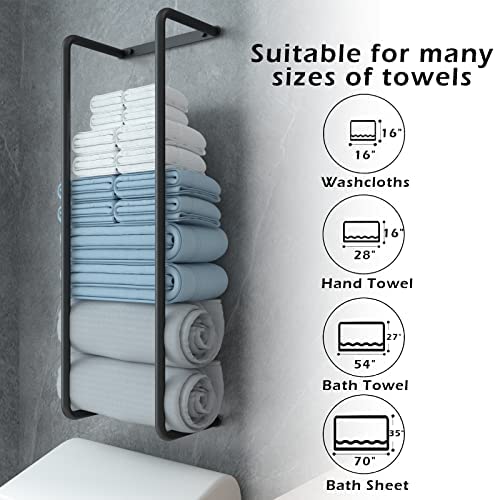 Towel Rack for Bathroom, Wall Mounted Stainless Steel Bathroom Organizer, Bath Towel Holder Wall Towel Rack for Rolled Towels, for Modern Small Space Bathroom Towel Storage - Black - Image 4