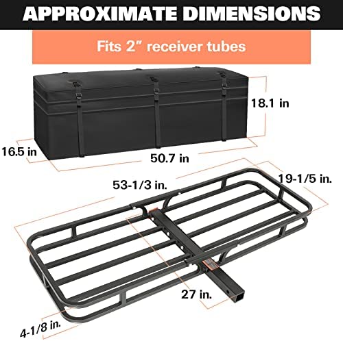 WEIZE Hitch Cargo Carrier, 53 x 19 x 4-1/8 Inch, 500 lbs Capacity Hitch Rack with Waterproof Bag, Compact Hitch Mount Cargo Carrier with Net, Strap and Hitch Tightener, 2 Inch Shank - Image 3