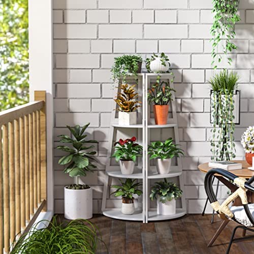 BZH Corner Shelf, 4 Tier Bamboo Corner Bookshelf, 47.2 Inch Tall Bookcase, Open Ladder Book Case, Modern Bookshelf Stand in Living Room, Bedroom, Office, Kitchen, Balcony, White - Image 3