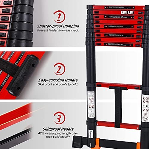 NEOCHY Lightweight Foldable Portable Telescoping Ladder Extension Ladder 3.2M Telescoping Ladder Aluminum Foldable Ladder with Stabilizer Bar Extendable Portable Loft Ladder - Image 6