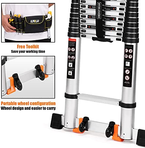 ALPURLAD Telescoping Ladder 18.5 FT Lightweight Aluminum Extension Ladder with Stable Support Easy Retraction Anti-Slip Collapsible Ladder for Home Roof Multi-Purpose Ladder 330lbs Capacity - Image 3