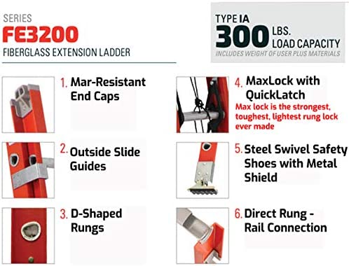 Louisville Ladder FE3220 Fiberlass Step Ladder 300-Pound Duty Rating, 20 FEET, Orange - Image 4