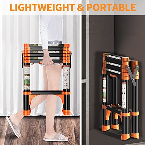 RIKADE Telescoping Ladder, A-Frame Aluminum Telescopic Ladder with 1-Button Retraction, Portable Extension Ladder Adjustable Lightweight Folding Ladder for Home or RV Work, 330lb Capacity(1.4+1.7M) - Image 5