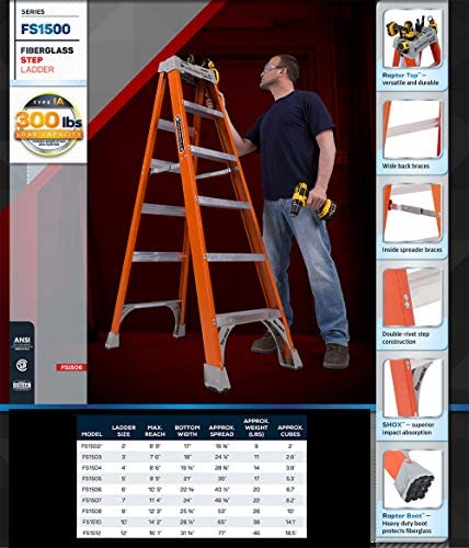 Louisville Ladder 6-Foot Fiberglass Step Ladder, 300-Pound Capacity, FS1506 - Image 4