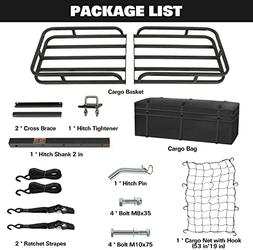 WEIZE Hitch Cargo Carrier, 53 x 19 x 4-1/8 Inch, 500 lbs Capacity Hitch Rack with Waterproof Bag, Compact Hitch Mount Cargo Carrier with Net, Strap and Hitch Tightener, 2 Inch Shank - Image 4