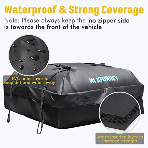 rabbitgoo Rooftop Cargo Carrier 15 Cubic Feet Waterproof Car Roof Top Cargo Bag Large Capacity with Heavy Duty Straps, Soft Shell Luggage Storage Bag for Vehicles with/Without Roof Racks - Image 4