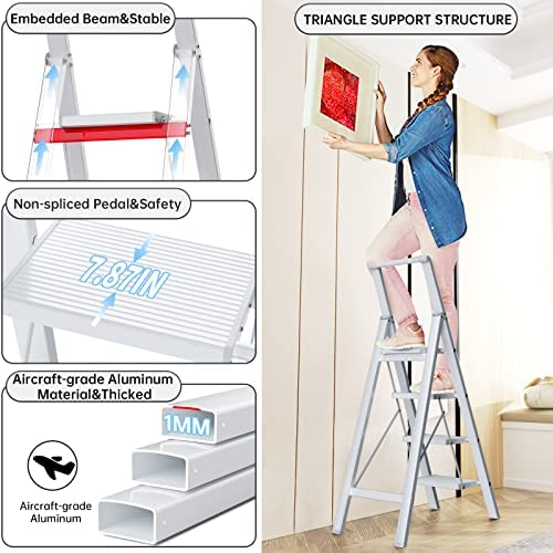 Step Ladder Folding Step Stool - Lightweight Aluminium Ladders W/Anti-Slip Wide Pedal&Handle for Adults&Seniors, Perfect for Home Kitchen Garden Safety Decorative Ladder, Silver - Image 4