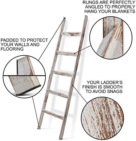Short Birds Rustic 5ft Blanket Ladder - Farmhouse Home Decor - Quilt/Towels/Throw Wood - Decorative Shelf - Easy Assembly - Leaning - Padded - White Wash - Image 6