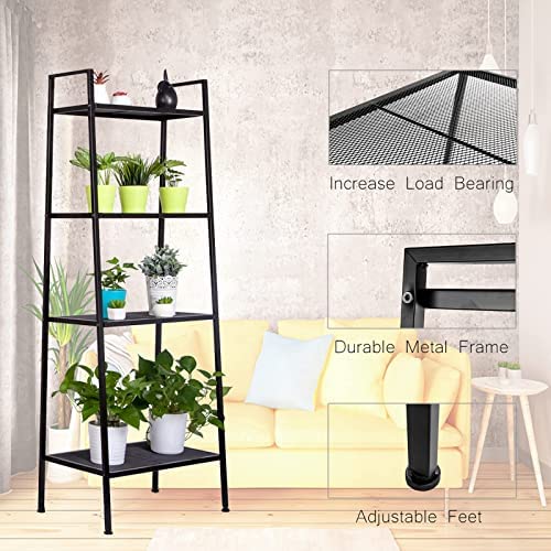 AuFox 4-Tier Metal Ladder Shelf, Multifunctional Bookshelf Ladder-Shaped Plant Flower Stand Organizer Rack Storage Shelves for Living Room, Black - Image 7