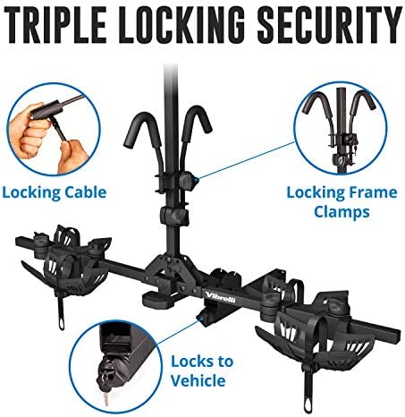 Vibrelli Electric Bike Hitch Rack - 2 Ebike Rack Fits Fat Tire, Mountain Bike, Standard Bicycles - 65lbs per Bike - Patented Anti-Wobble - Cars & SUV - Tilt Down/Fold Up Platform - Not for RV - Image 5