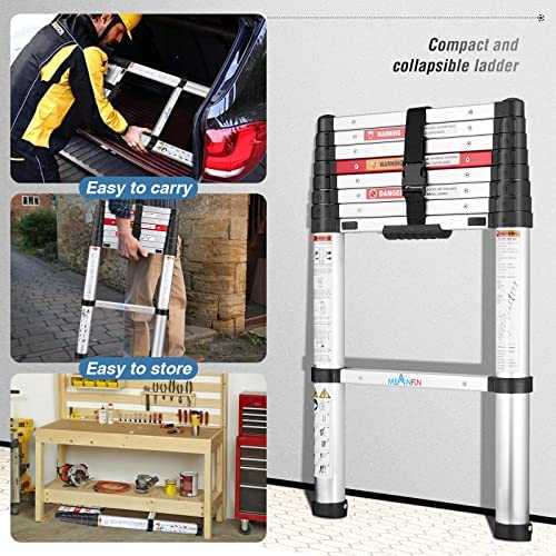 MEANFUN 6.5 FT Aluminum Telescoping Ladder, One-Button Retraction Collapsible Extension Ladder for Homeowners DIYs, Portable Telescopic Ladder with Anti-Pinch and Anti-Slip Design, 330 Lb Capacity - Image 6