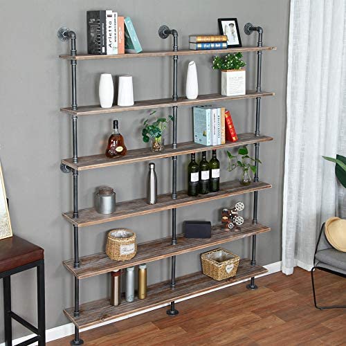WGX Design For You Industrial 6-Tiers Modern Ladder Shelf Bookcase,Solid Wood Storage Shelf,Display Shelving, Wall Mounted Wood Shelves, Pipe Wood Shelves Bookshelf Vintage Wrought Iron Finish (Gray) - Image 7