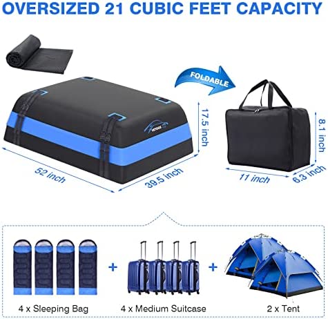 Vetoos 21 Cubic Feet Car Rooftop Cargo Carrier Bag, Soft Roof Top Luggage Bag for All Vechicles SUV with/Without Racks - Waterproof Zip, Anti-Tear 900D PVC, with Storage Bag & Anti-Slip Mat - Image 3