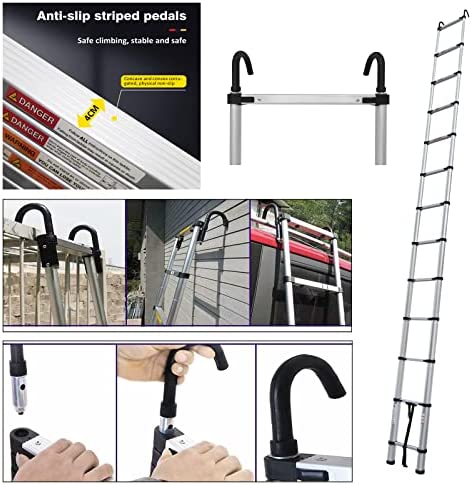 Telescoping Ladder 16FT Aluminum Telescoping Extension Ladder with Roof Hooks, 2.8Inch Detachable Hooks Prefect for Home Or Outdoor Rooftop, Collapsible Ladder Attic Ladder Rv Ladder 330lb Capacity - Image 7