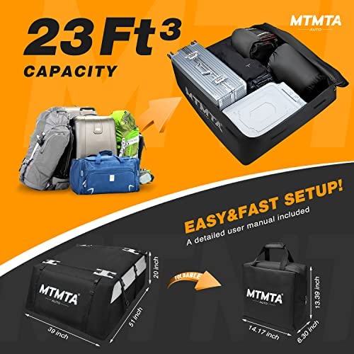 Car Roof Cargo Carrier, MTMTA 23 Cu Ft Rooftop Cargo Carrier, 100% Waterproof Snowproof and Tearproof Roof Bag, for All Cars with/Without Rack + Anti-Slip Mat, 6 Door Hooks, Storage Bag, Luggage Lock - Image 4