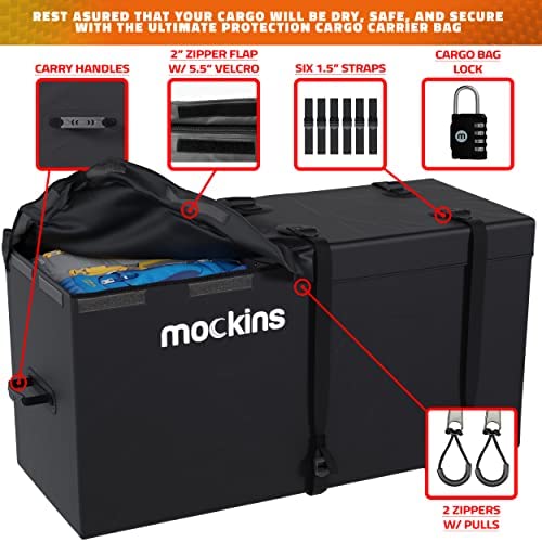 Mockins 60x24x6 XL Folding Cargo Carrier Hitch Mount 500lb Capacity Hitch Rack & Waterproof Cargo Bag Straps,Locks,Net,Stabilizer Trailer Hitch Cargo Carrier | Hitch Mount Cargo Carrier Cargo Trailer - Image 6