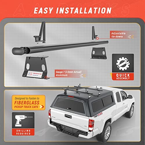 AA-Racks Model ADX32-C Aluminum 2 Bar (60") Universal Drilling Truck Camper Roof Rack with Ladder Stopper Sandy Black - Image 5