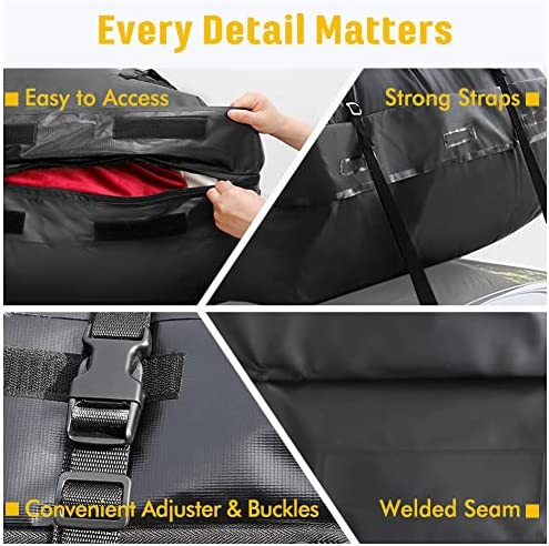 rabbitgoo Rooftop Cargo Carrier 15 Cubic Feet Waterproof Car Roof Top Cargo Bag Large Capacity with Heavy Duty Straps, Soft Shell Luggage Storage Bag for Vehicles with/Without Roof Racks - Image 3