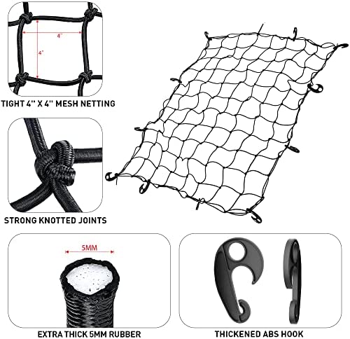 AKHAL-TEKE Roof Rack Basket, Upgraded 64"x 39"x 4" Roof Rack Cargo Carrier with 3' X 4' Super Duty Bungee Cargo Net, 2 pcs Ratchet Strap Fits for SUV Truck Cars - Image 6