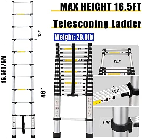 16.5 FT Telescoping Ladder,Upgraded Anti-Pinching Extension ladders,Aluminum Multi Purpose Folding ladders with Anti-Pinch Locking Non-Slip Design,Ladder for Home Loft or RV Work (5m/16.5ft Ladder) - Image 4