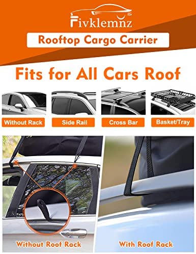 FIVKLEMNZ Car Rooftop Cargo Carrier 15 Cubic, Waterproof Roof Bag Top Luggage Storage Carriers for All Vehicle with/Without Rack Cross Bar Including Anti-Slip Mat+ 8 Reinforced Straps+ 4 Door Hooks - Image 5