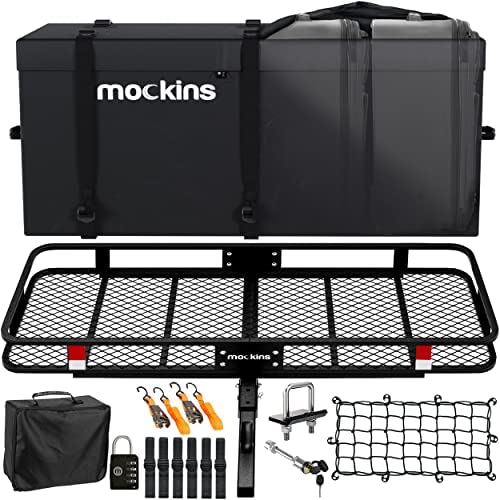Mockins 60x24x6 XL Folding Cargo Carrier Hitch Mount 500lb Capacity Hitch Rack & Waterproof Cargo Bag Straps,Locks,Net,Stabilizer Trailer Hitch Cargo Carrier | Hitch Mount Cargo Carrier Cargo Trailer - Image 2
