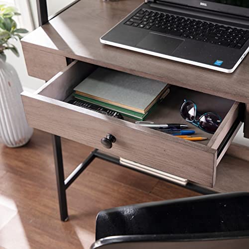 Industrial Gray Wood Ladder Desk Grey Rectangular MDF Metal Powder Coated Finish Drawers Shelves - Image 4