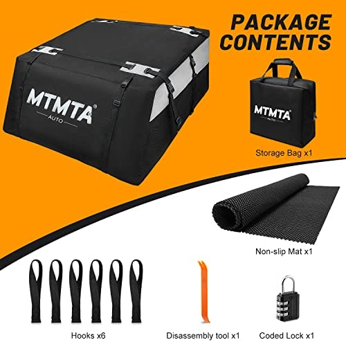 Car Roof Cargo Carrier, MTMTA 23 Cu Ft Rooftop Cargo Carrier, 100% Waterproof Snowproof and Tearproof Roof Bag, for All Cars with/Without Rack + Anti-Slip Mat, 6 Door Hooks, Storage Bag, Luggage Lock - Image 8