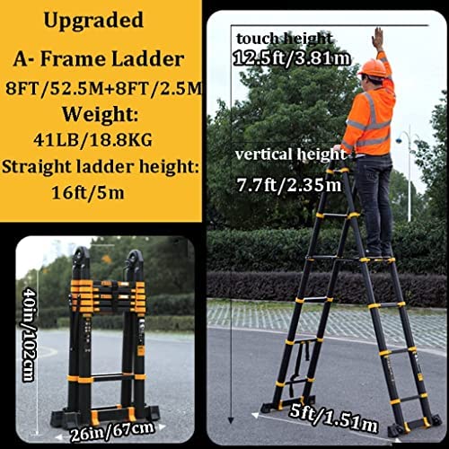 VNABO Ladders Telescoping Ladders A-Frame Aluminum Folding Ladder 18ft/5.5m Portable Home Step Ladders Outdoor Work 150kg/330lbs Household or Outdoor - Image 3
