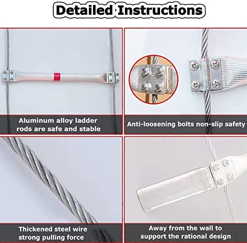 ANUU Emergency Fire Escape Rope Ladder 2-8 Story Homes Resistant Fire Safety Ladders, Weight Capacity up to 1000 Pounds, Portable and Reusable Wire Loft Ladder,26FT/8M - Image 7