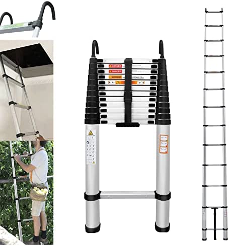 Telescoping Ladder 16FT Aluminum Telescoping Extension Ladder with Roof Hooks, 2.8Inch Detachable Hooks Prefect for Home Or Outdoor Rooftop, Collapsible Ladder Attic Ladder Rv Ladder 330lb Capacity - Image 2