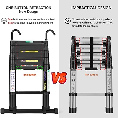Telescoping Ladder 15 FT for Home Aluminum Extension Folding Ladder RV Attic Ladder 330 Pound Capacity (Semi-Automatic Retraction) - Image 4