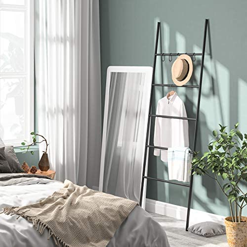 HOOBRO Towel Rack, Blanket Ladder, 5-Tier Ladder Shelf, Decorative Wall Leaning Ladder Rack, 22.8" Wide Holder, 5 Hooks, Blanket Holder, Display Rack for Bathroom, Black BK62CJ01G1 - Image 4