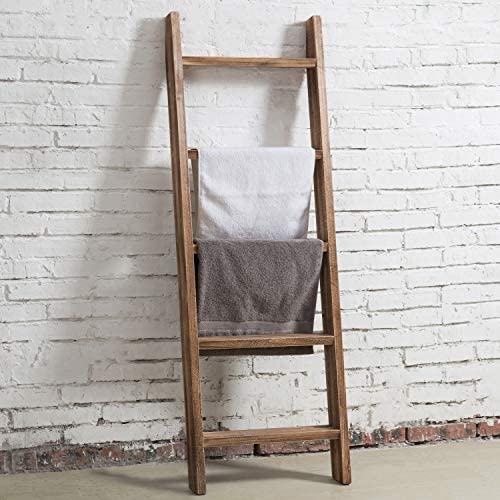 MyGift Rustic Brown Wood Blanket Ladder Farmhouse Shelf, Wall Leaning Towel Rack with 5 Rungs - Image 5