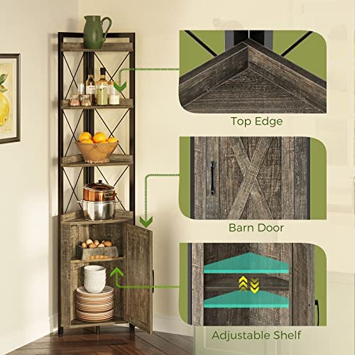 Rolanstar Corner Shelf 5-Tier with Storage, Corner Bookshelf Stand Storage Rack Plant Stand for Living Room, Home Office, Kitchen, Small Space, Grey 12.5"D x 18.9"W x 70.9"H - Image 8