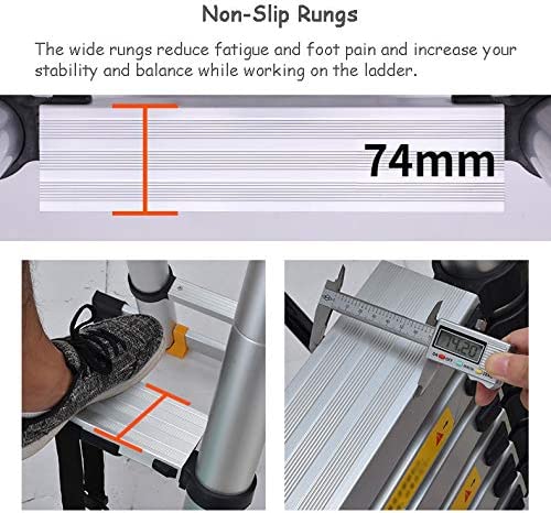 Ladders,12 Ft/ 15 Ft/ 18 Ft/ 20 Ft Long Telescoping Ladder with Hooks, Portable Folding Alumiladders for Home Office Garden Roof Loft Use, Load 150 Kg/6.2M/20 Ft - Image 5