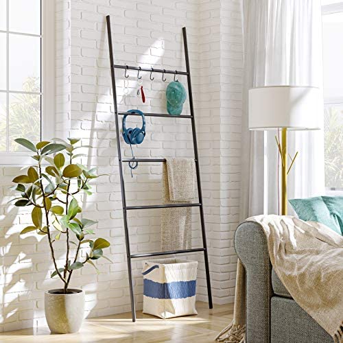 HOOBRO Towel Rack, Blanket Ladder, 5-Tier Ladder Shelf, Decorative Wall Leaning Ladder Rack, 22.8" Wide Holder, 5 Hooks, Blanket Holder, Display Rack for Bathroom, Black BK62CJ01G1 - Image 8